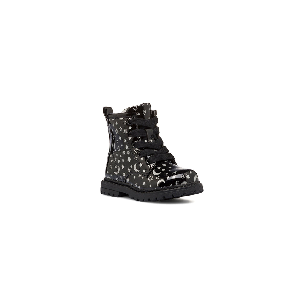 Anfibi neri in vernice da bambina con zip e stelline Le scarpe di Alice