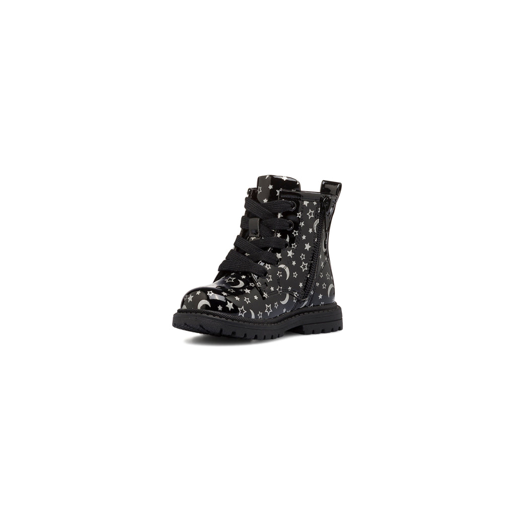 Anfibi neri in vernice da bambina con zip e stelline Le scarpe di Alice