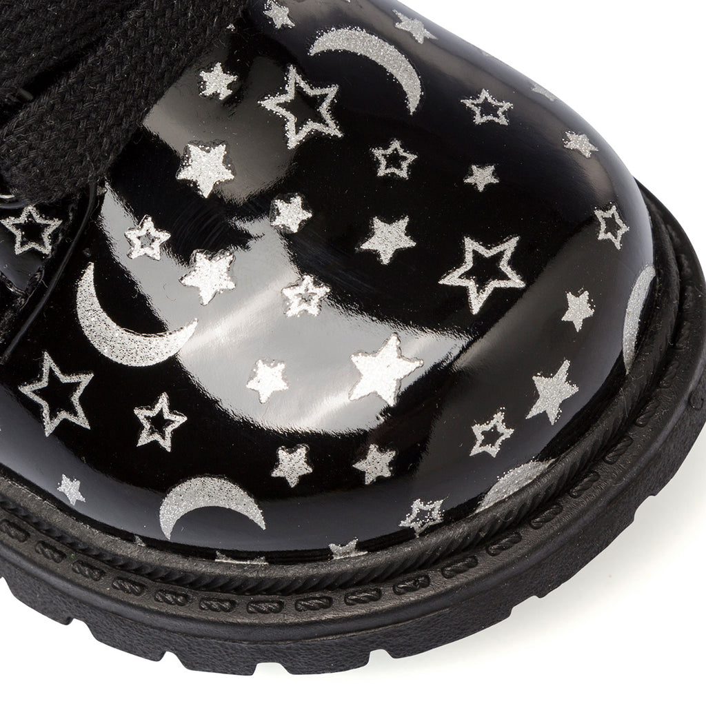 Anfibi neri in vernice da bambina con zip e stelline Le scarpe di Alice