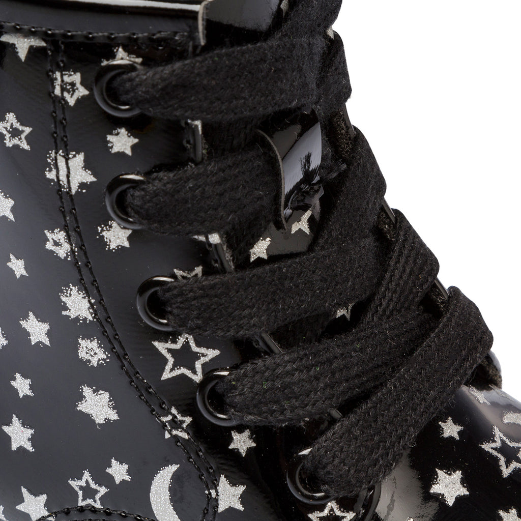 Anfibi neri in vernice da bambina con zip e stelline Le scarpe di Alice