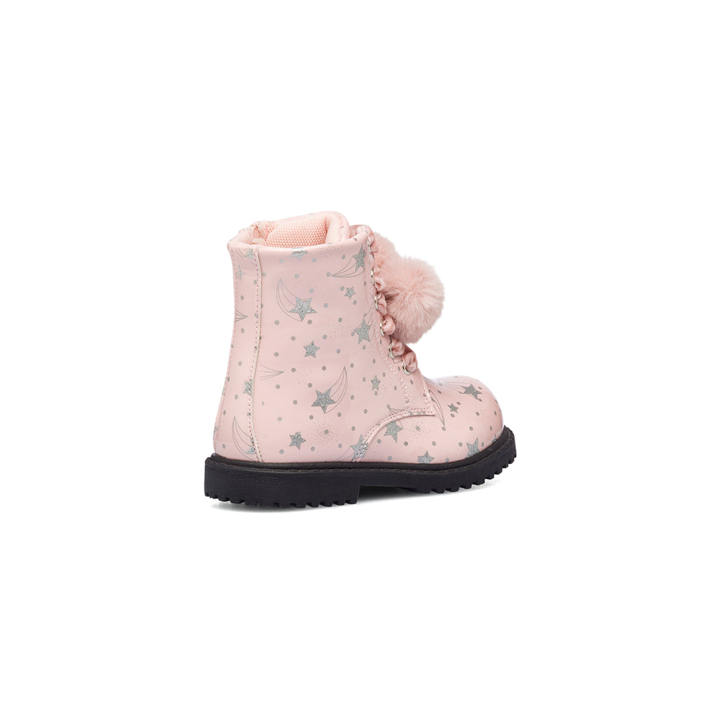 Anfibi rosa effetto vernice con pompon Le scarpe di Alice