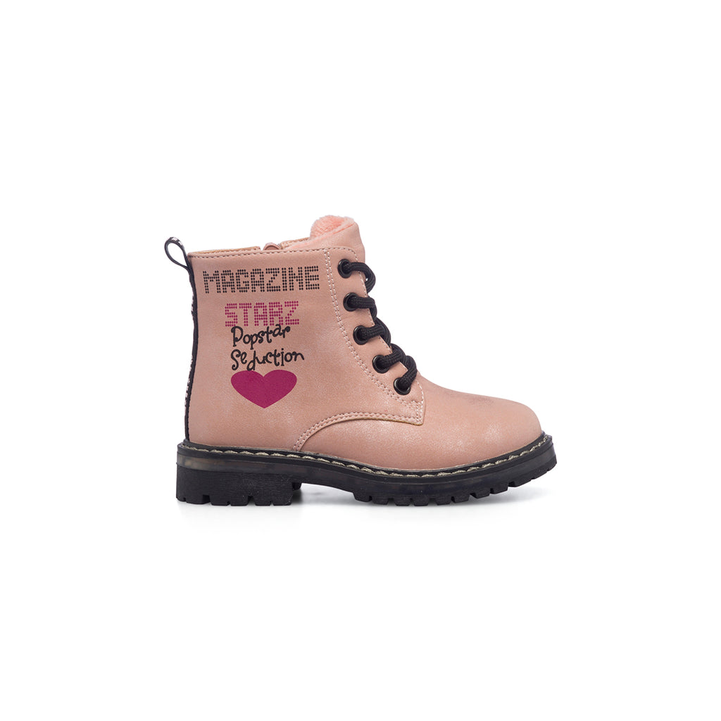 Anfibi rosa metallizzato da bambina con cuore fucsia Le scarpe di Alice
