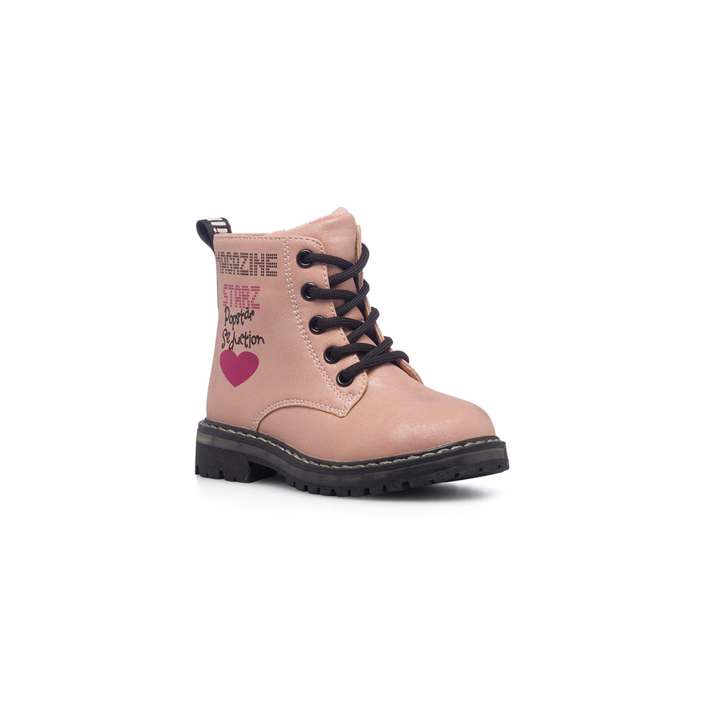 Anfibi rosa metallizzato da bambina con cuore fucsia Le scarpe di Alice