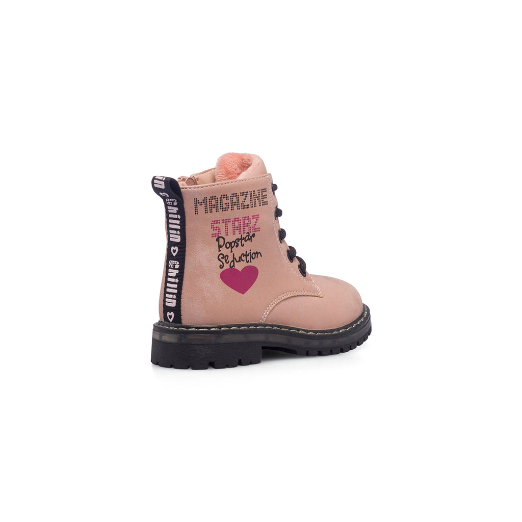 Anfibi rosa metallizzato da bambina con cuore fucsia Le scarpe di Alice