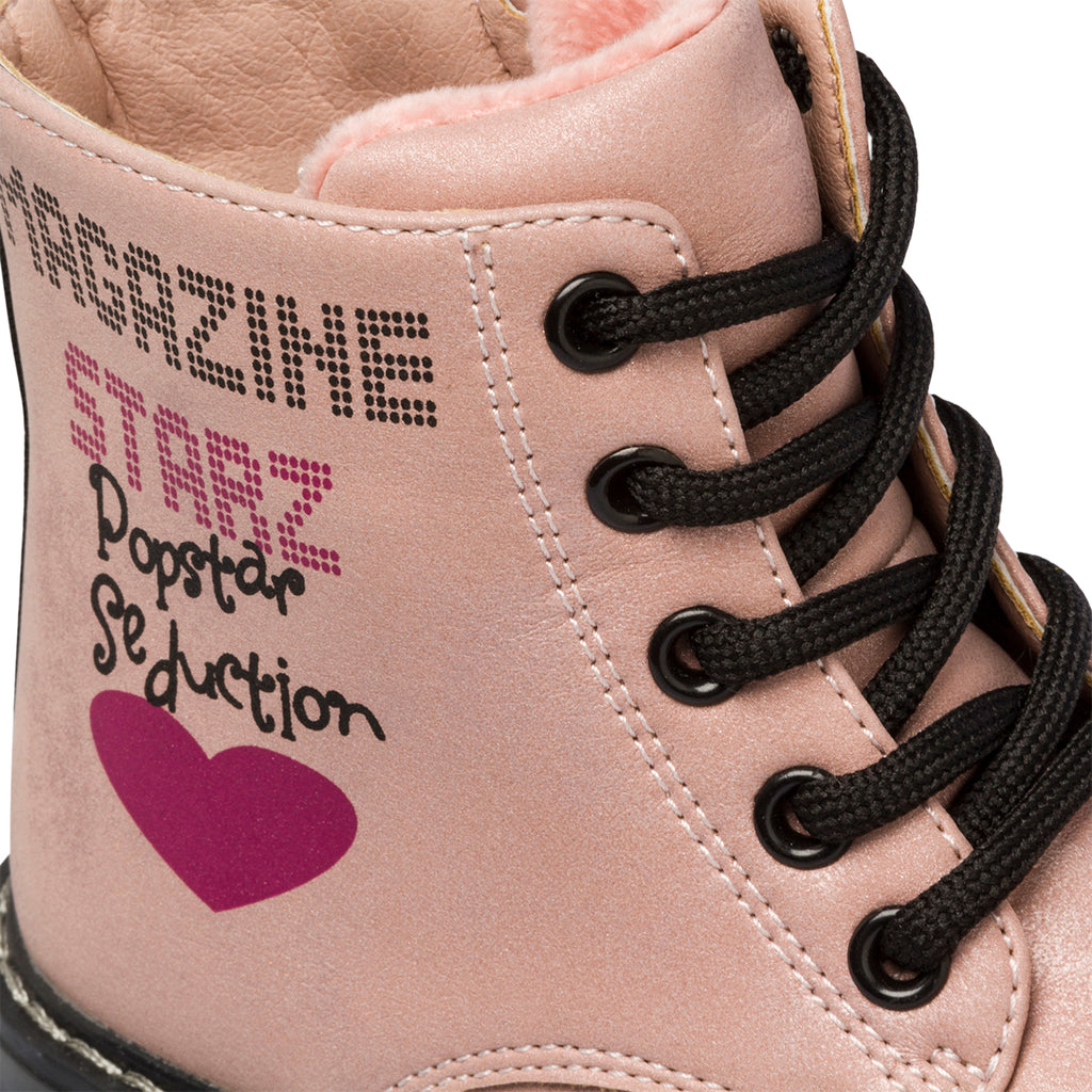 Anfibi rosa metallizzato da bambina con cuore fucsia Le scarpe di Alice
