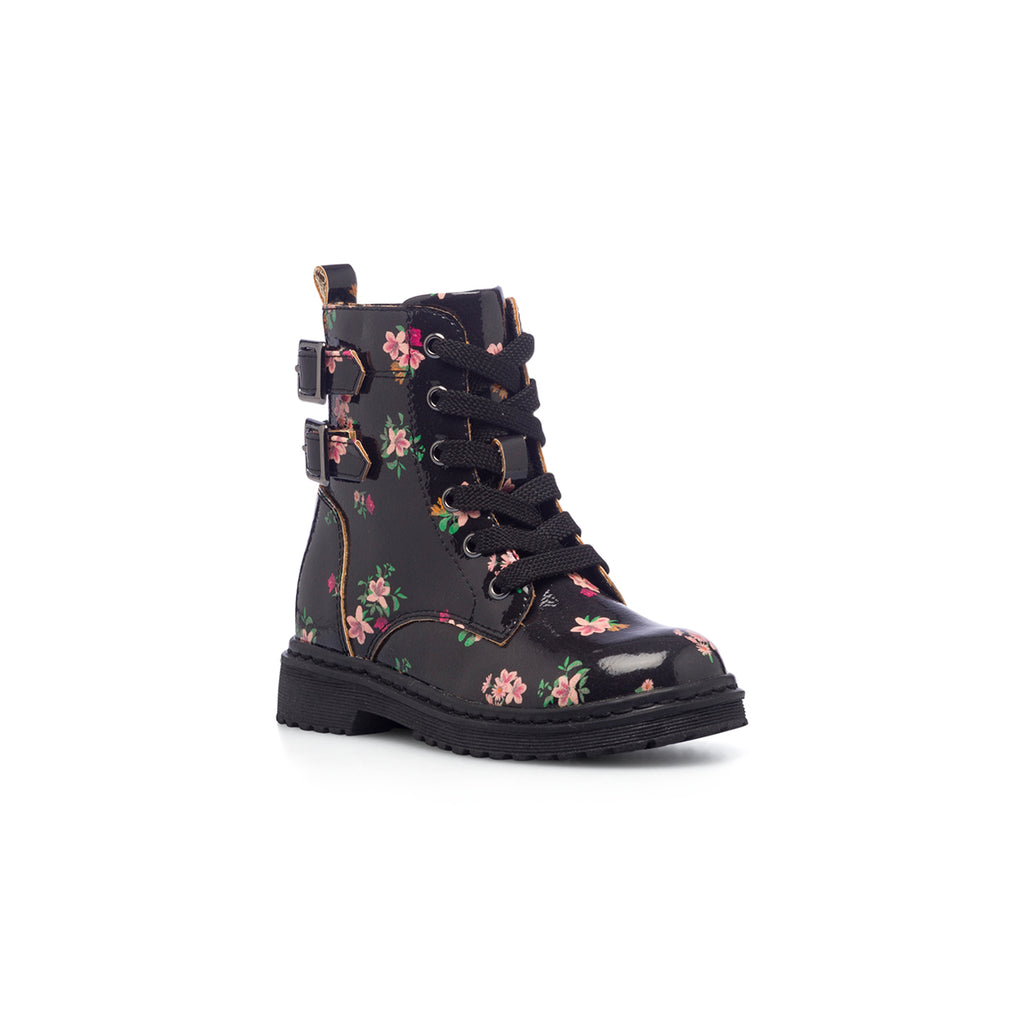 Anfibi neri da bambina con stampa floreale Le scarpe di Alice