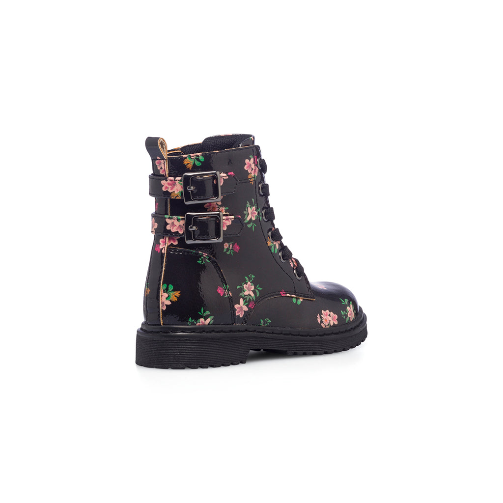 Anfibi neri da bambina con stampa floreale Le scarpe di Alice