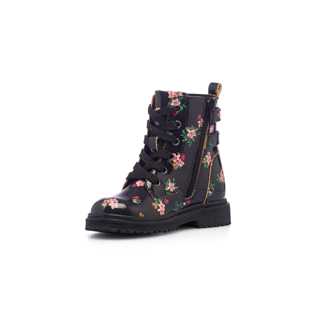 Anfibi neri da bambina con stampa floreale Le scarpe di Alice