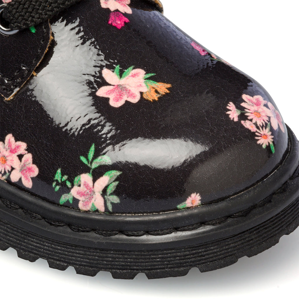 Anfibi neri da bambina con stampa floreale Le scarpe di Alice