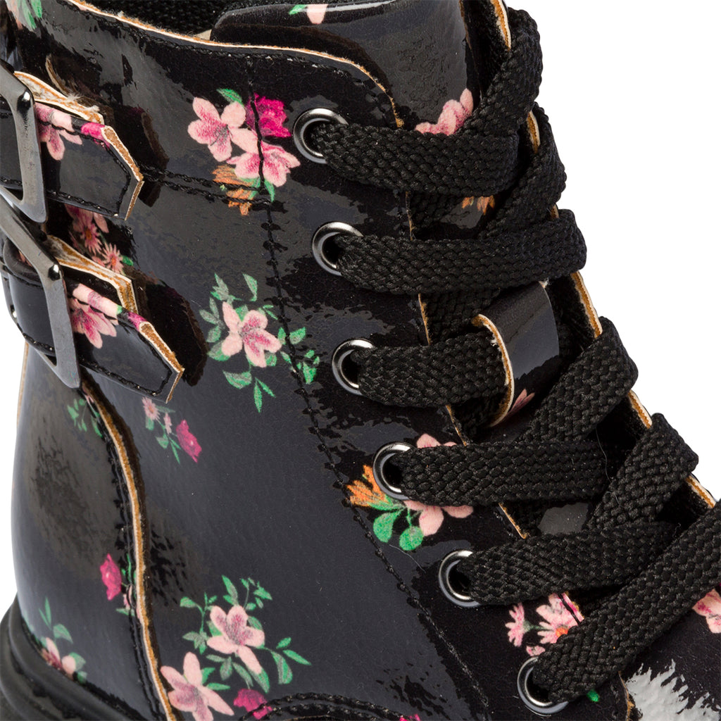 Anfibi neri da bambina con stampa floreale Le scarpe di Alice