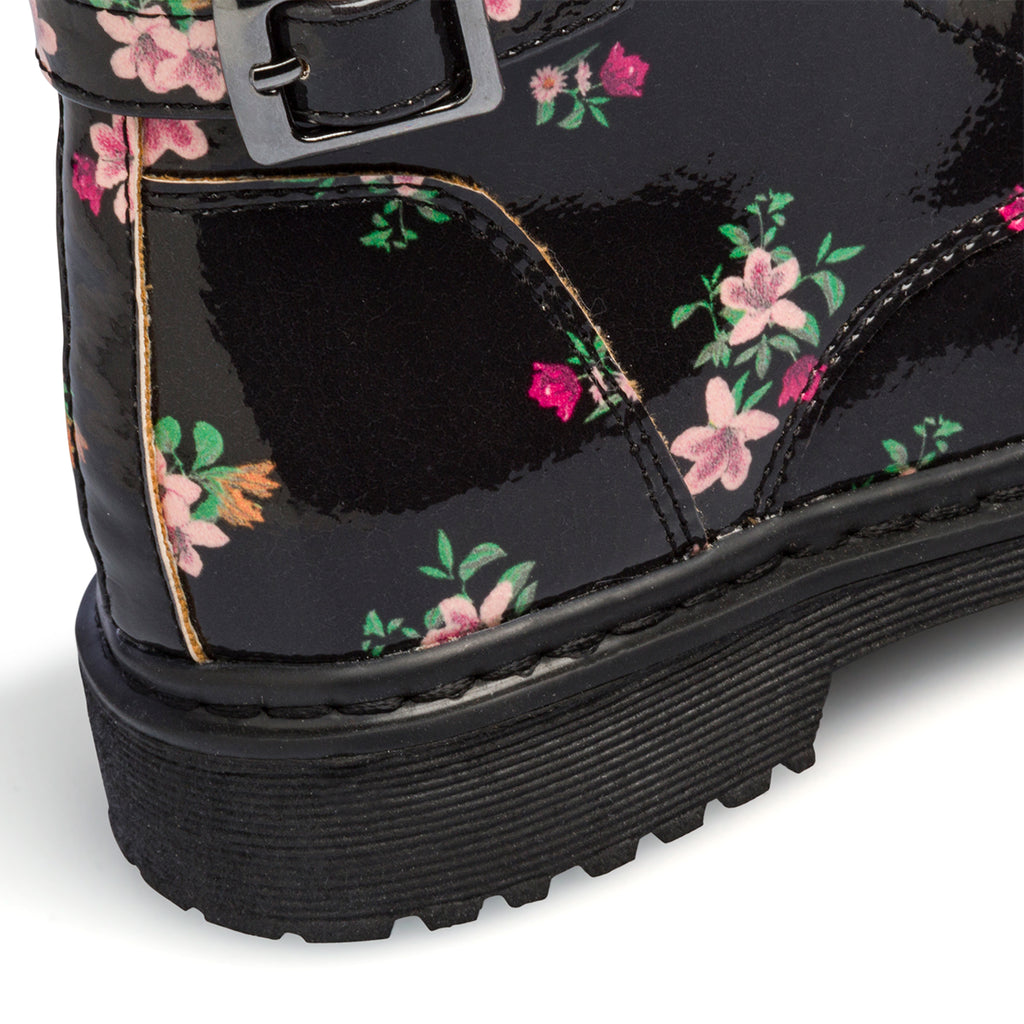 Anfibi neri da bambina con stampa floreale Le scarpe di Alice
