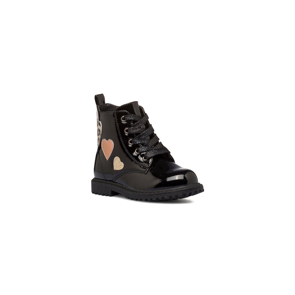 Anfibi neri in vernice da bambina con cuoricini Le scarpe di Alice