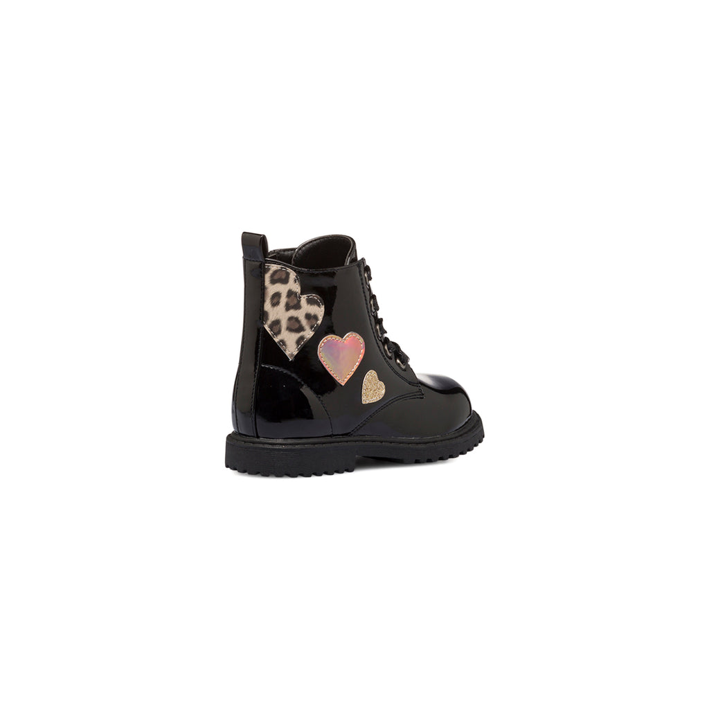 Anfibi neri in vernice da bambina con cuoricini Le scarpe di Alice