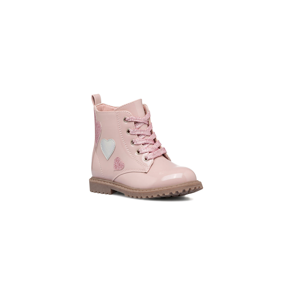 Anfibi rosa in vernice da bambina con cuoricini Le scarpe di Alice