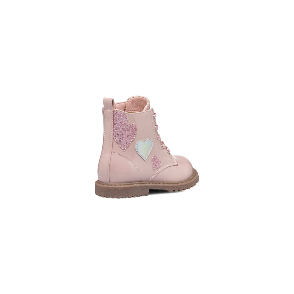 Anfibi rosa in vernice da bambina con cuoricini Le scarpe di Alice