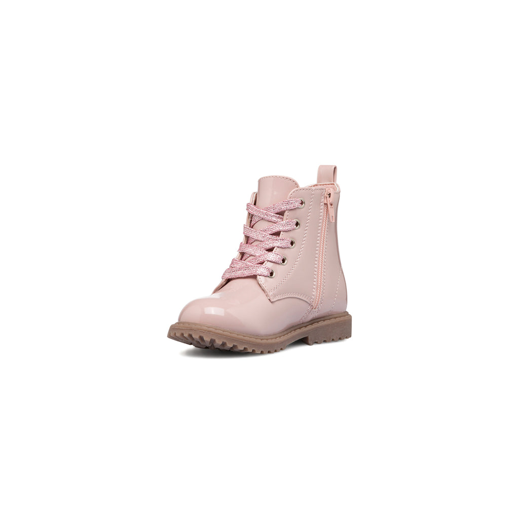 Anfibi rosa in vernice da bambina con cuoricini Le scarpe di Alice