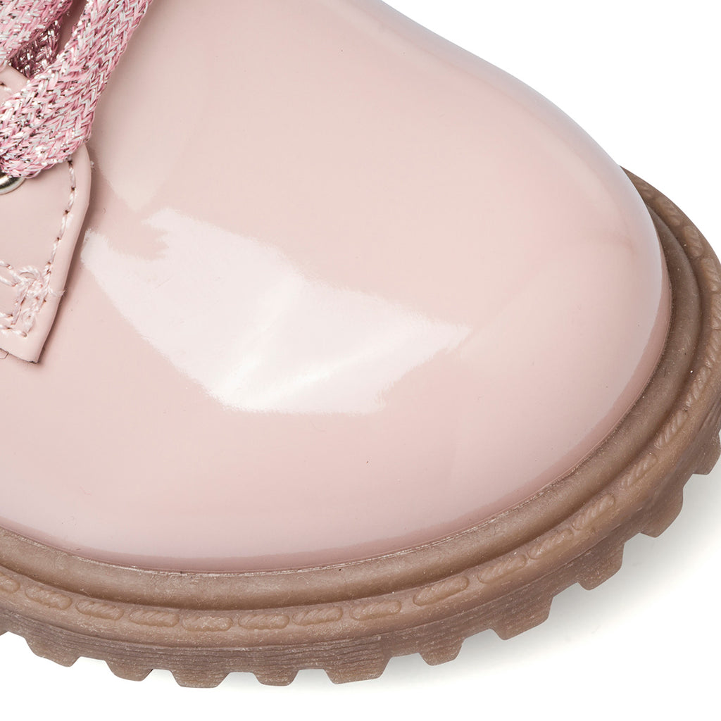 Anfibi rosa in vernice da bambina con cuoricini Le scarpe di Alice