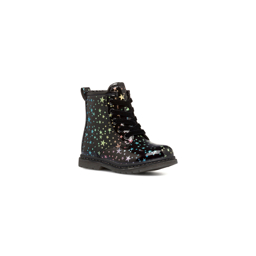 Anfibi neri in vernice da bambina con stelline colorate Le scarpe di Alice
