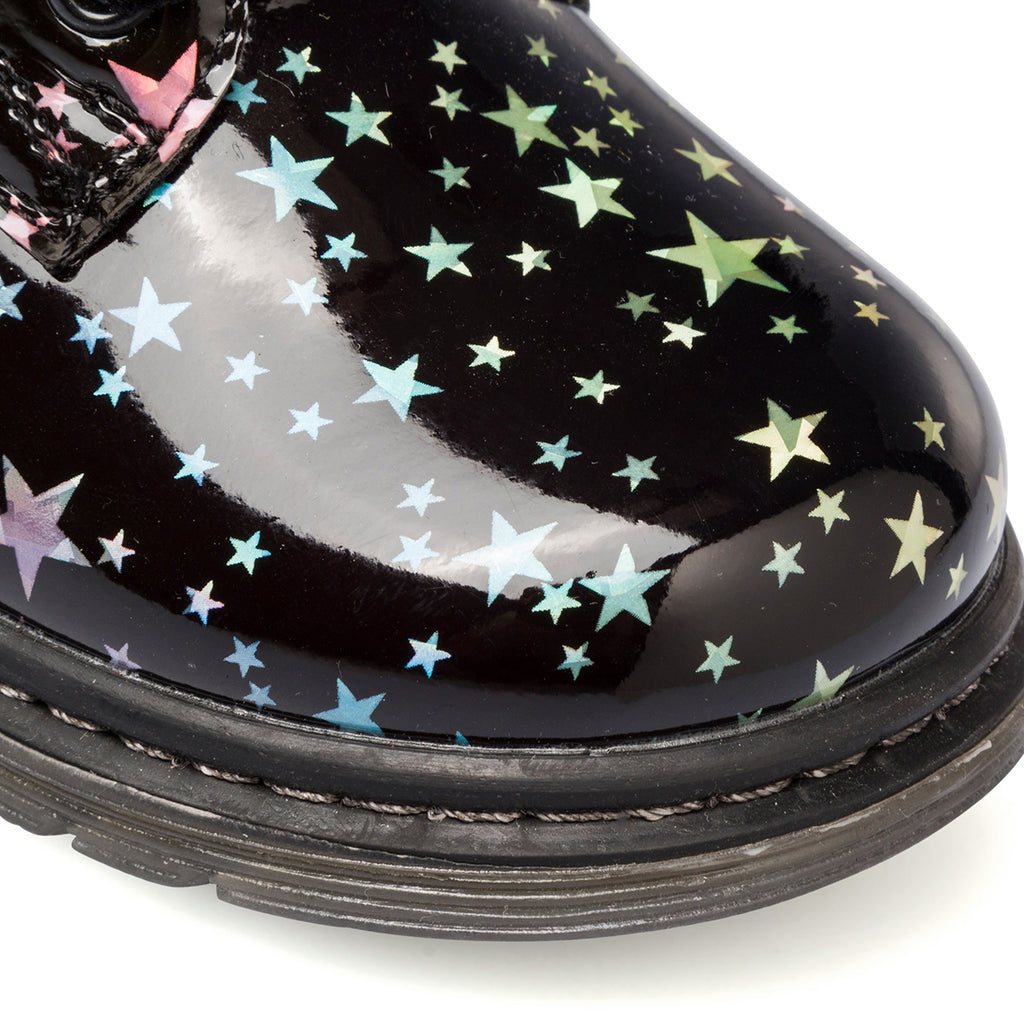 Anfibi neri in vernice da bambina con stelline colorate Le scarpe di Alice