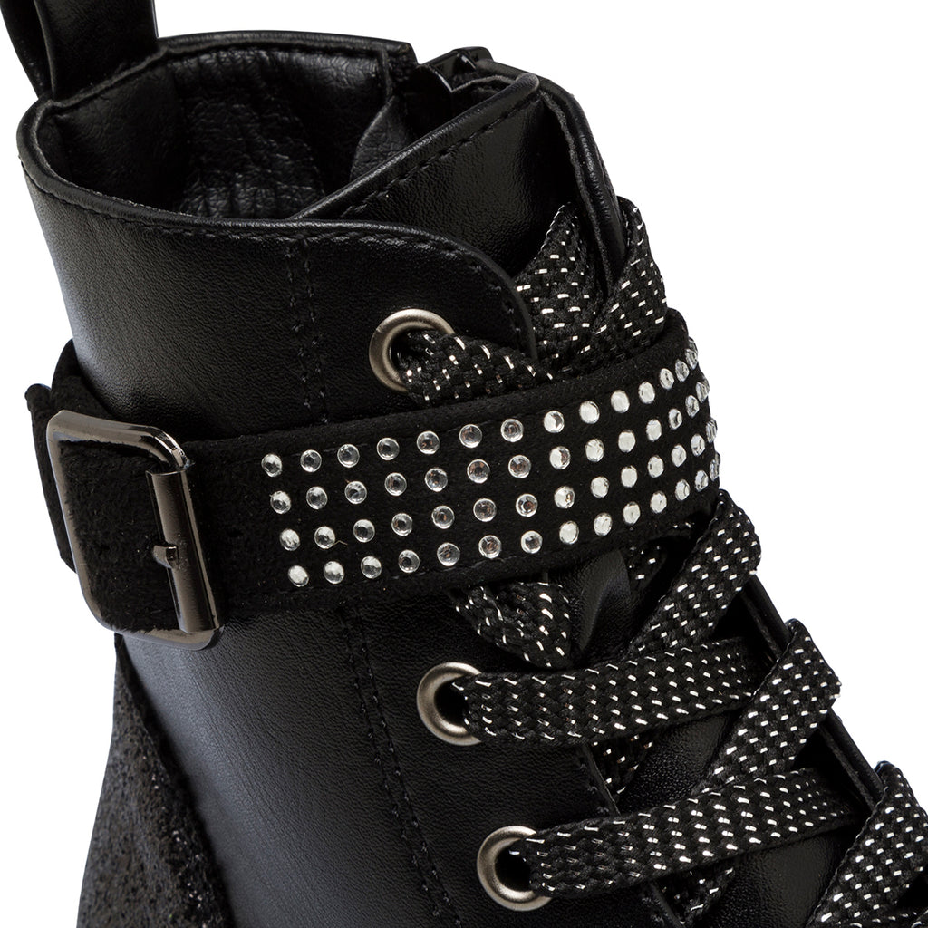 Anfibi neri da bambina con strass, cinturino e zip Le scarpe di Alice