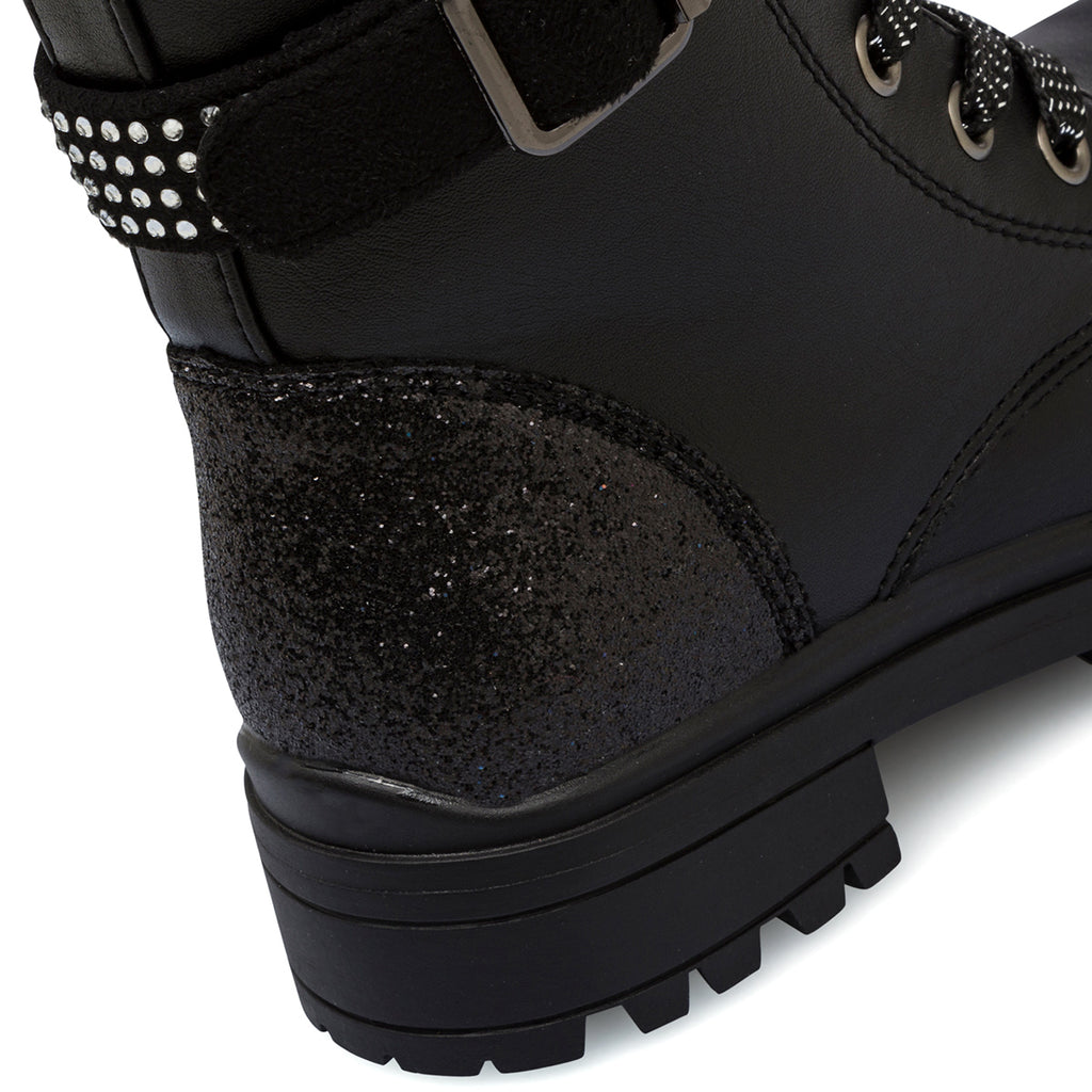Anfibi neri da bambina con strass, cinturino e zip Le scarpe di Alice