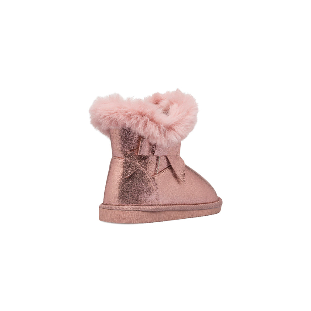 Stivaletti rosa effetto laminato da bambina con pelliccia Le scarpe di Alice