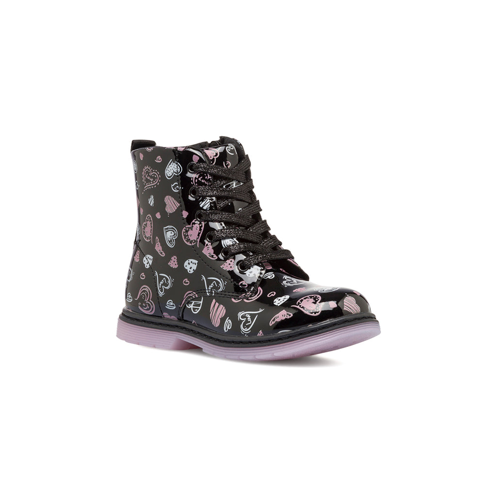Anfibi neri in vernice da bambina con cuoricini Le scarpe di Alice