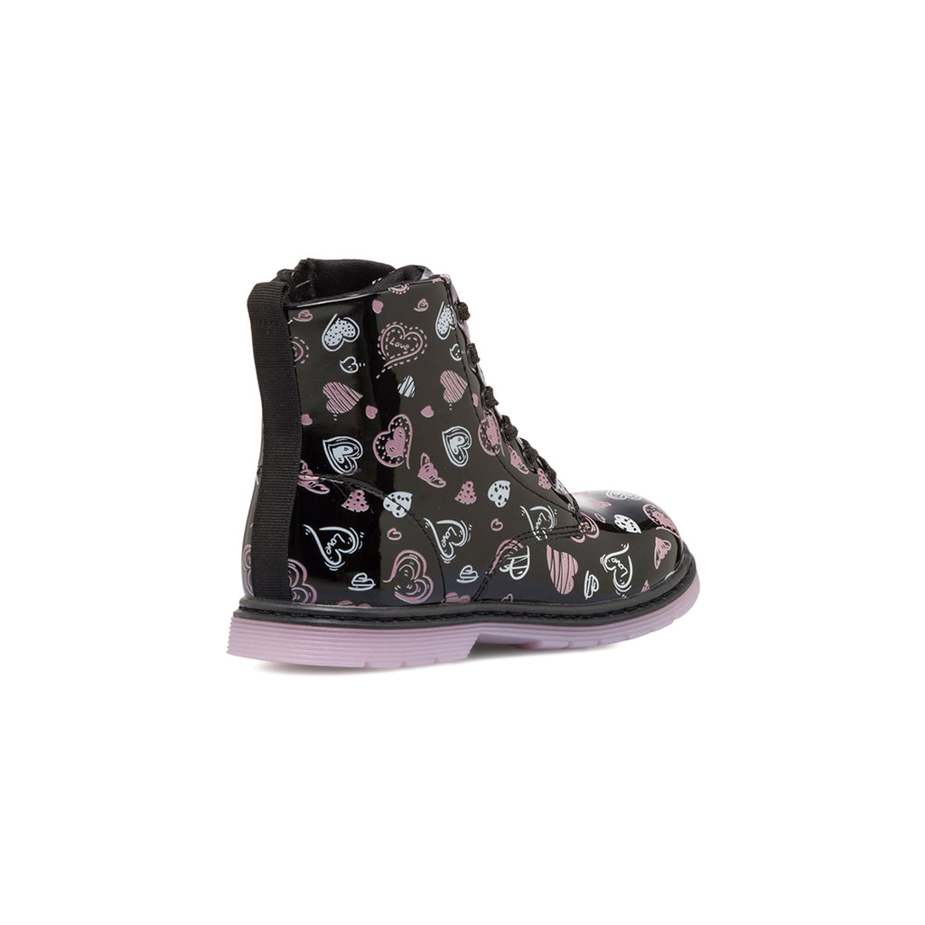 Anfibi neri in vernice da bambina con cuoricini Le scarpe di Alice