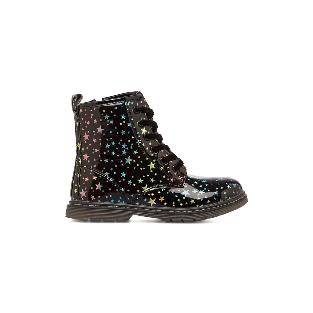 Anfibi neri in vernice da bambina con stelline colorate Le scarpe di Alice