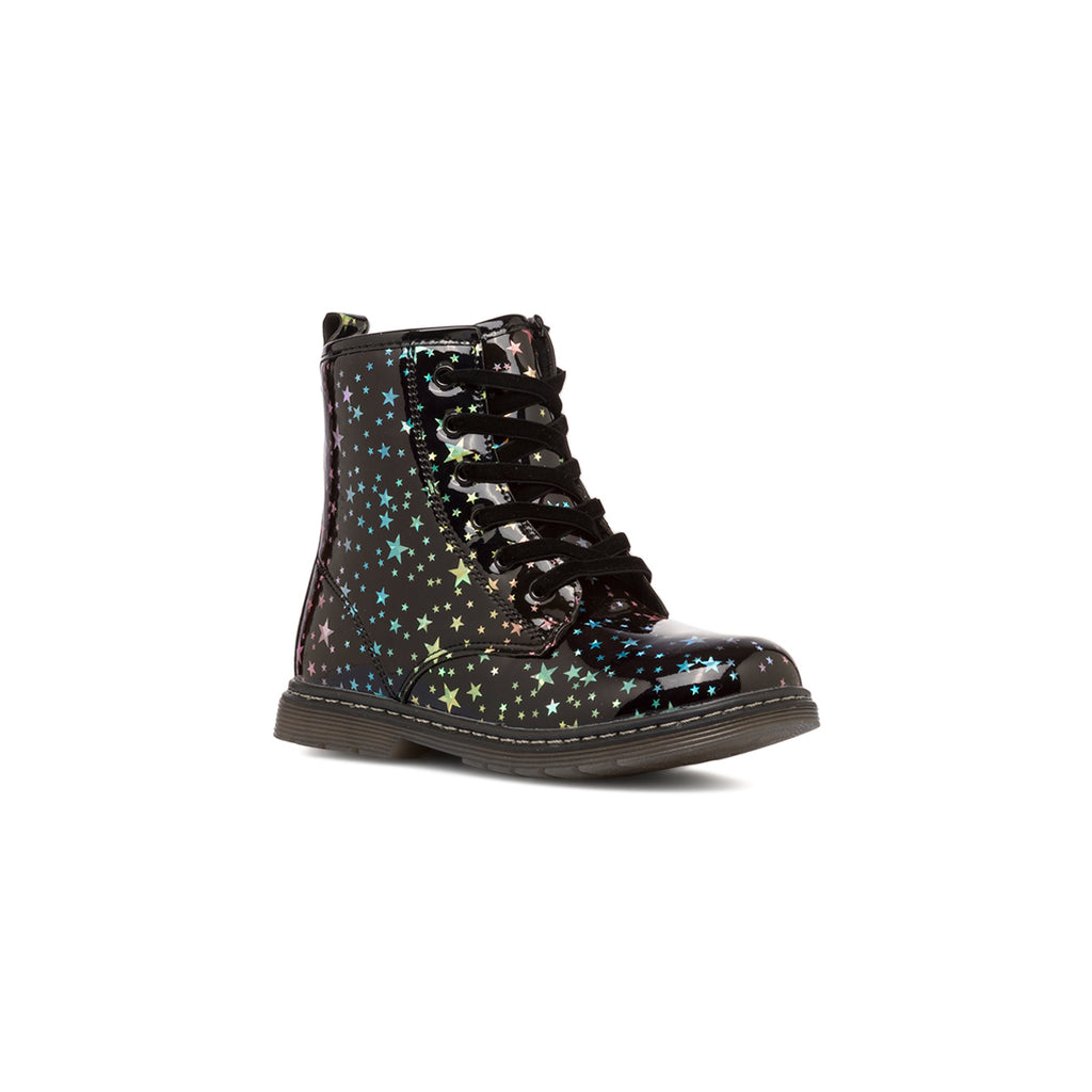 Anfibi neri in vernice da bambina con stelline colorate Le scarpe di Alice