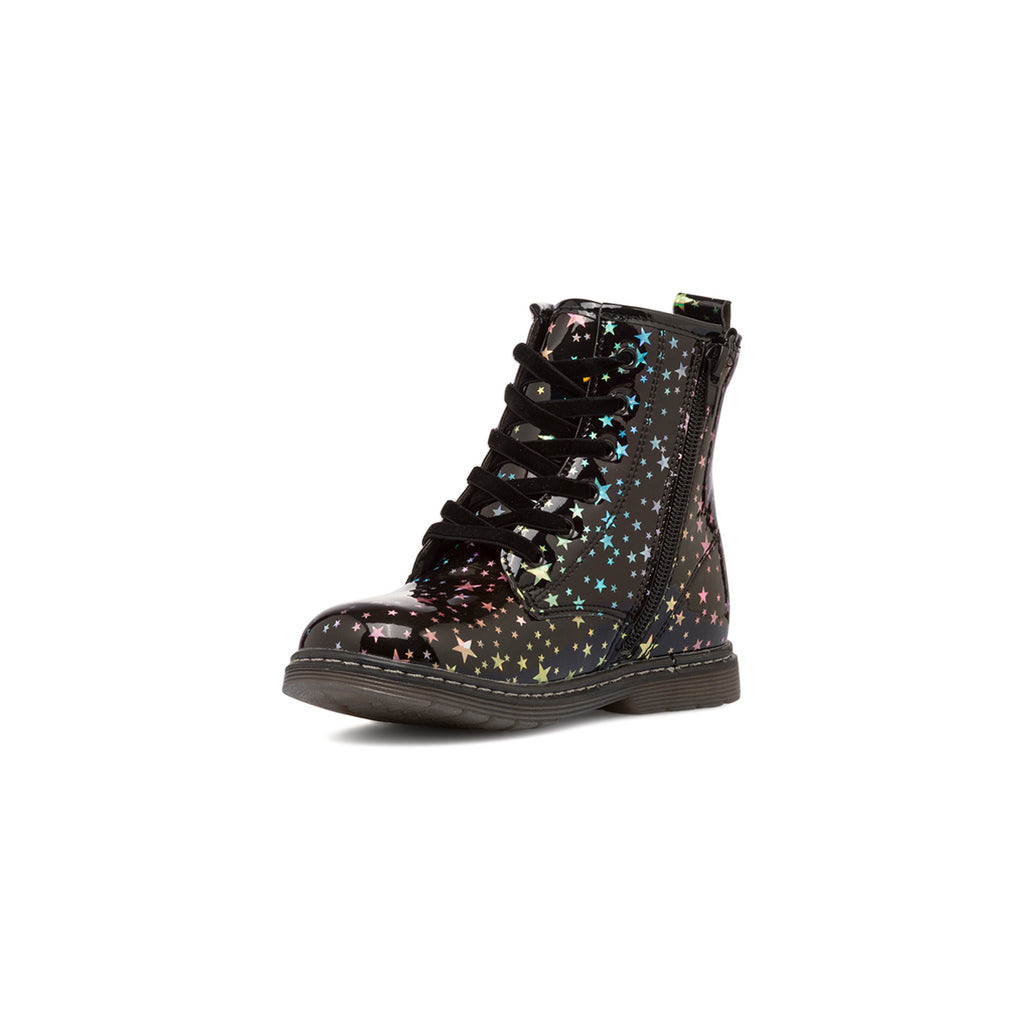 Anfibi neri in vernice da bambina con stelline colorate Le scarpe di Alice
