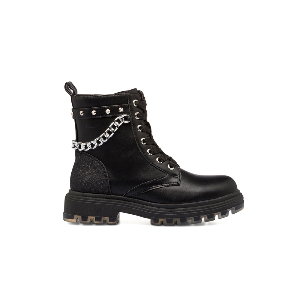 Anfibi neri da bambina con glitter e catenina 10 Baci