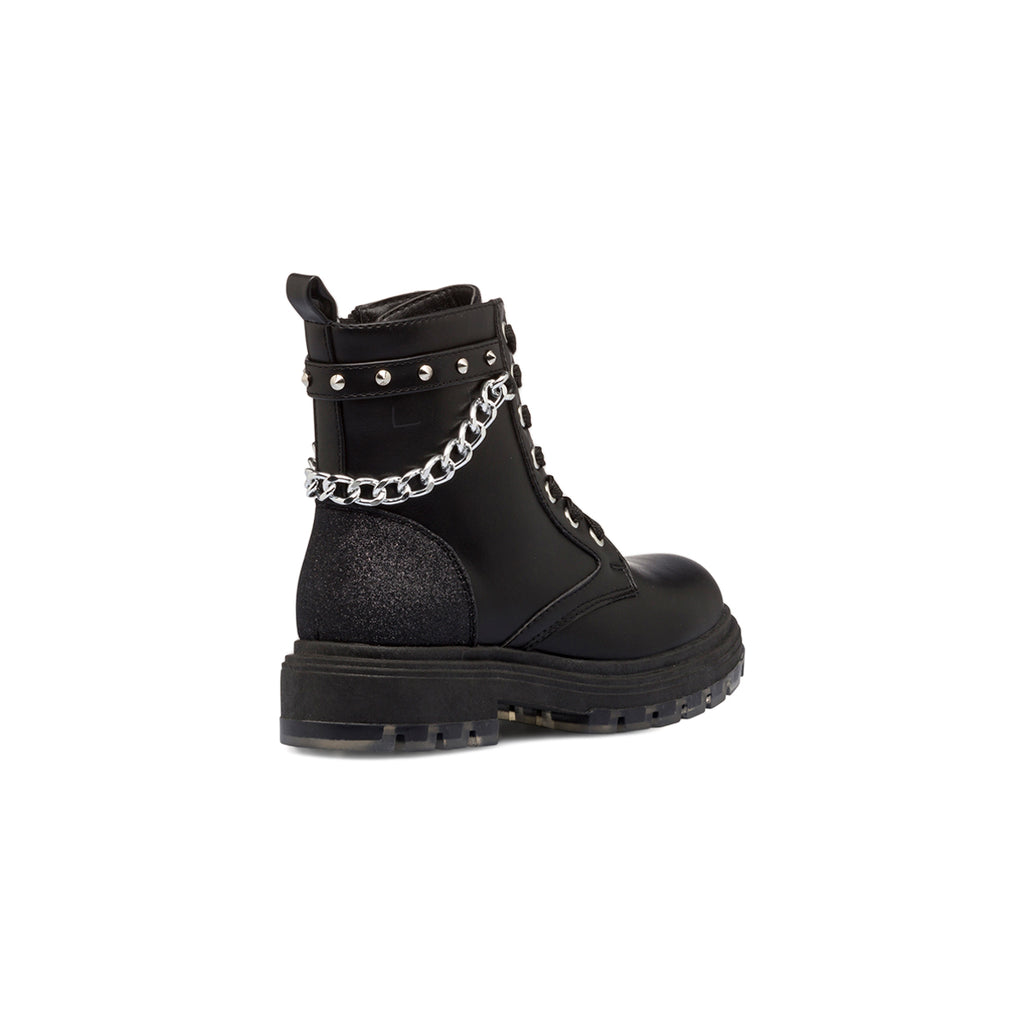 Anfibi neri da bambina con glitter e catenina 10 Baci