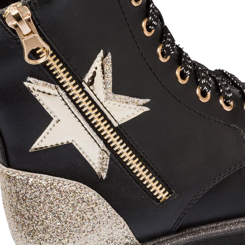Anfibi neri da bambina con glitter dorati 10 Baci