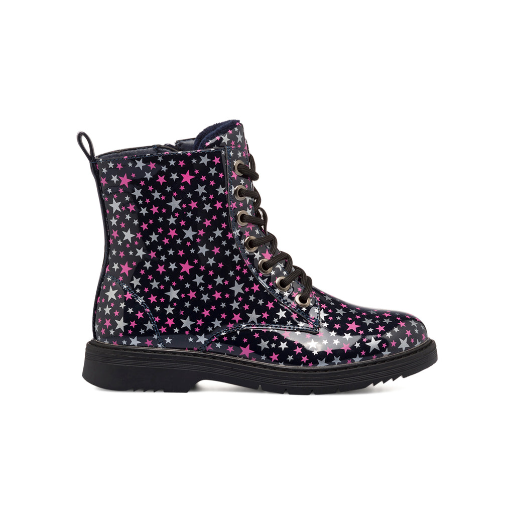 Anfibi neri in vernice da bambina con stelline multicolor 10 Baci