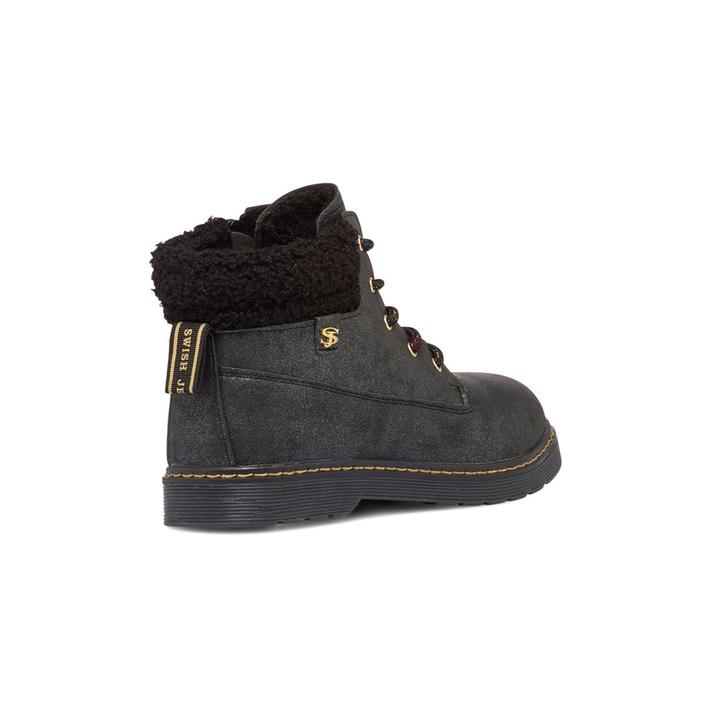 Anfibi neri da bambina con glitter e pelliccia sintetica Swish Jeans