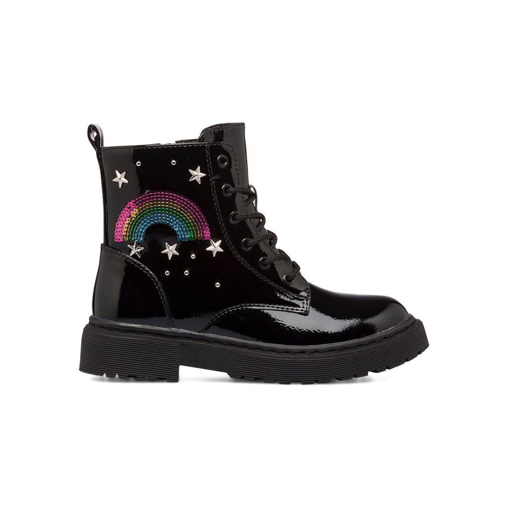 Anfibi neri in vernice da bambina con paillettes arcobaleno 10 Baci
