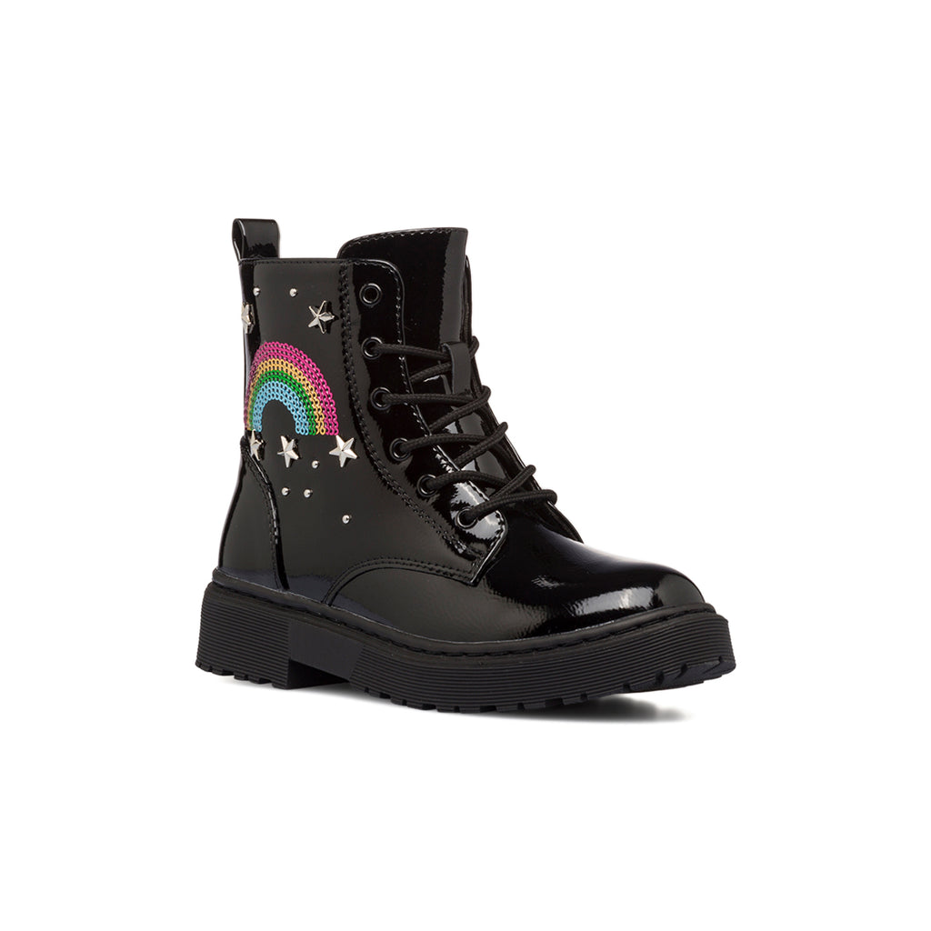 Anfibi neri in vernice da bambina con paillettes arcobaleno 10 Baci