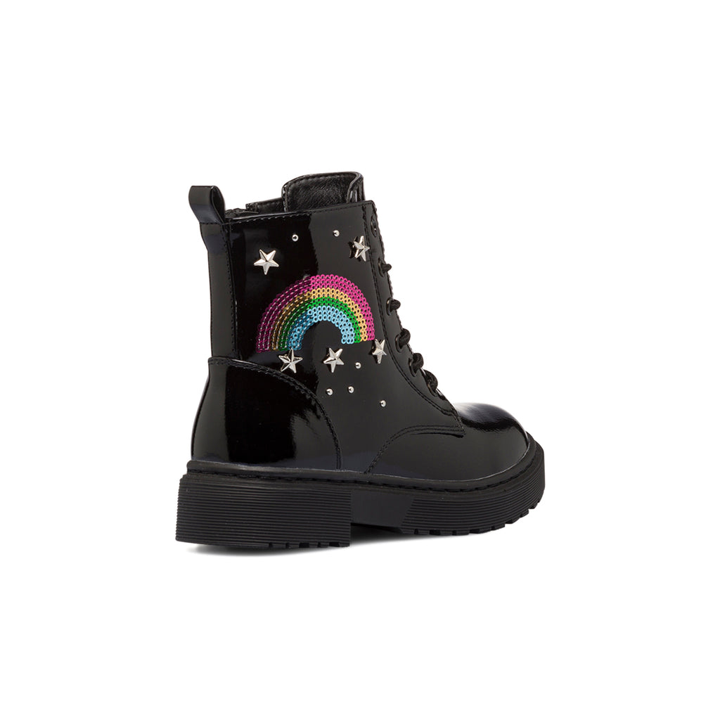 Anfibi neri in vernice da bambina con paillettes arcobaleno 10 Baci
