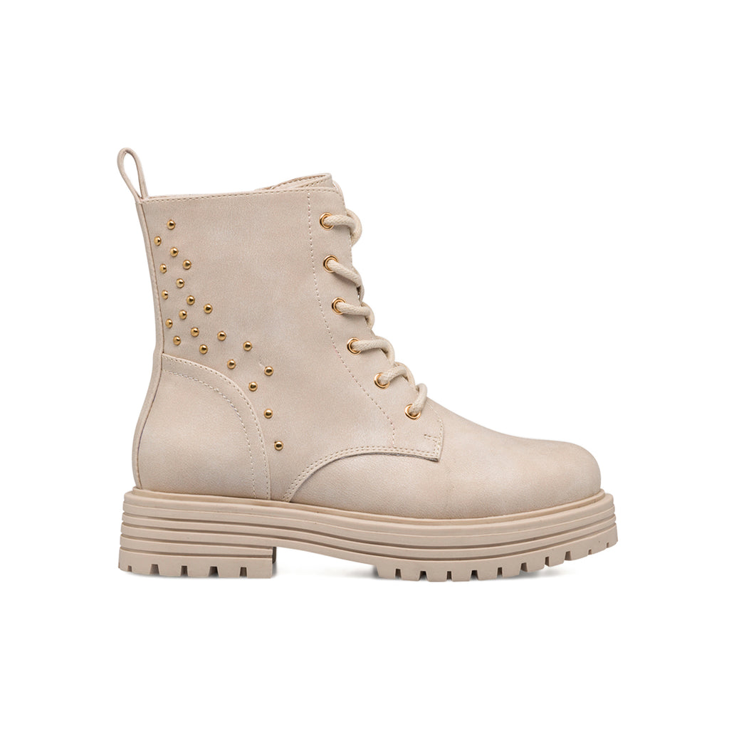 Anfibi taupe da bambina con borchiette e suola chunky 10 Baci