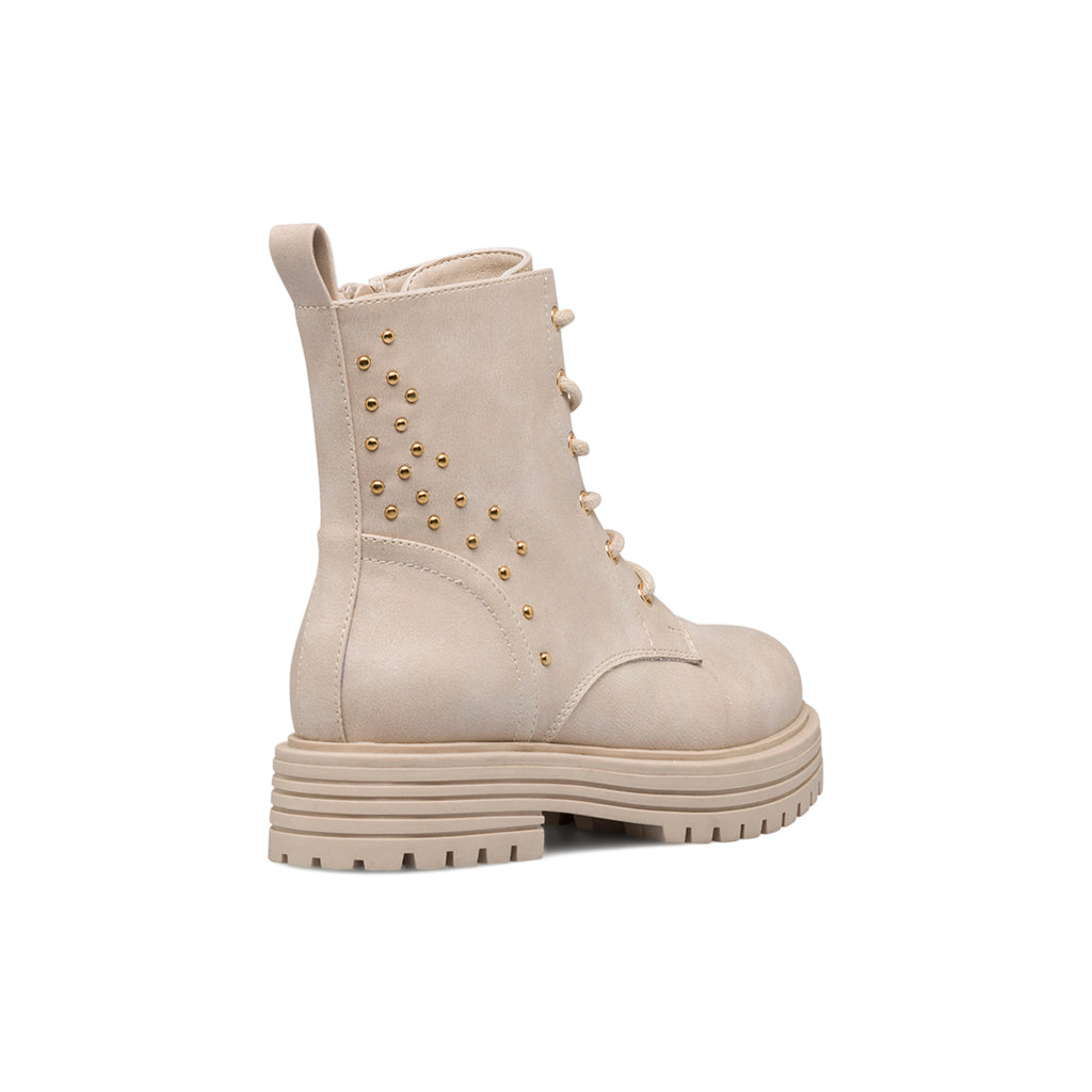 Anfibi taupe da bambina con borchiette e suola chunky 10 Baci