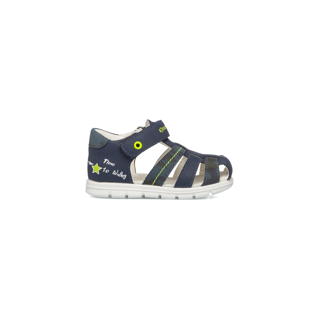 Sandali primi passi blu con dettagli lime Superga