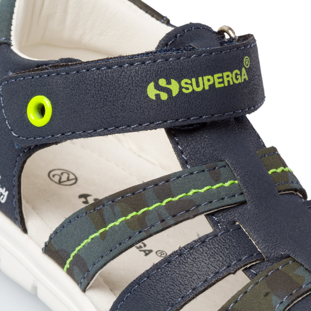 Sandali primi passi blu con dettagli lime Superga