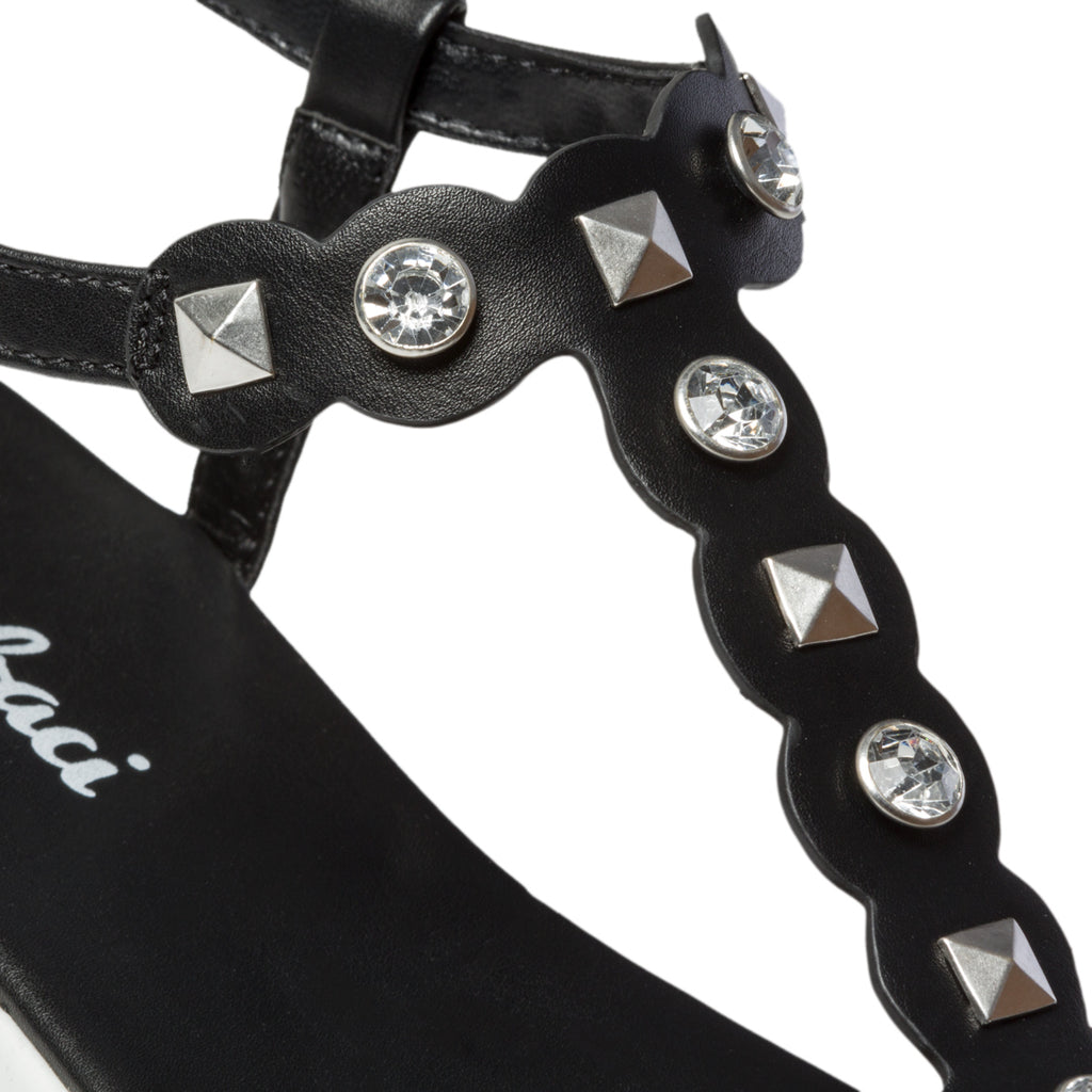 Sandali nero con borchie argento e perline 10 Baci