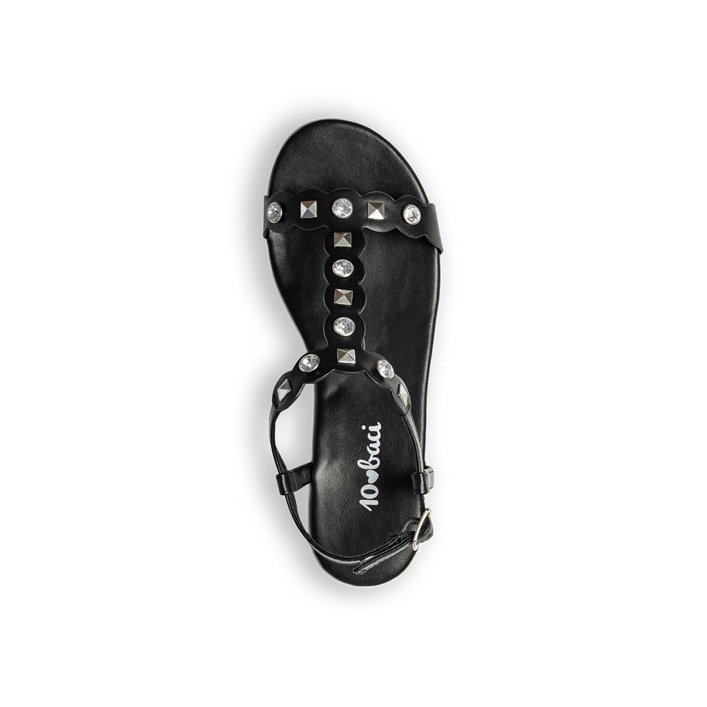 Sandali nero con borchie argento e perline 10 Baci