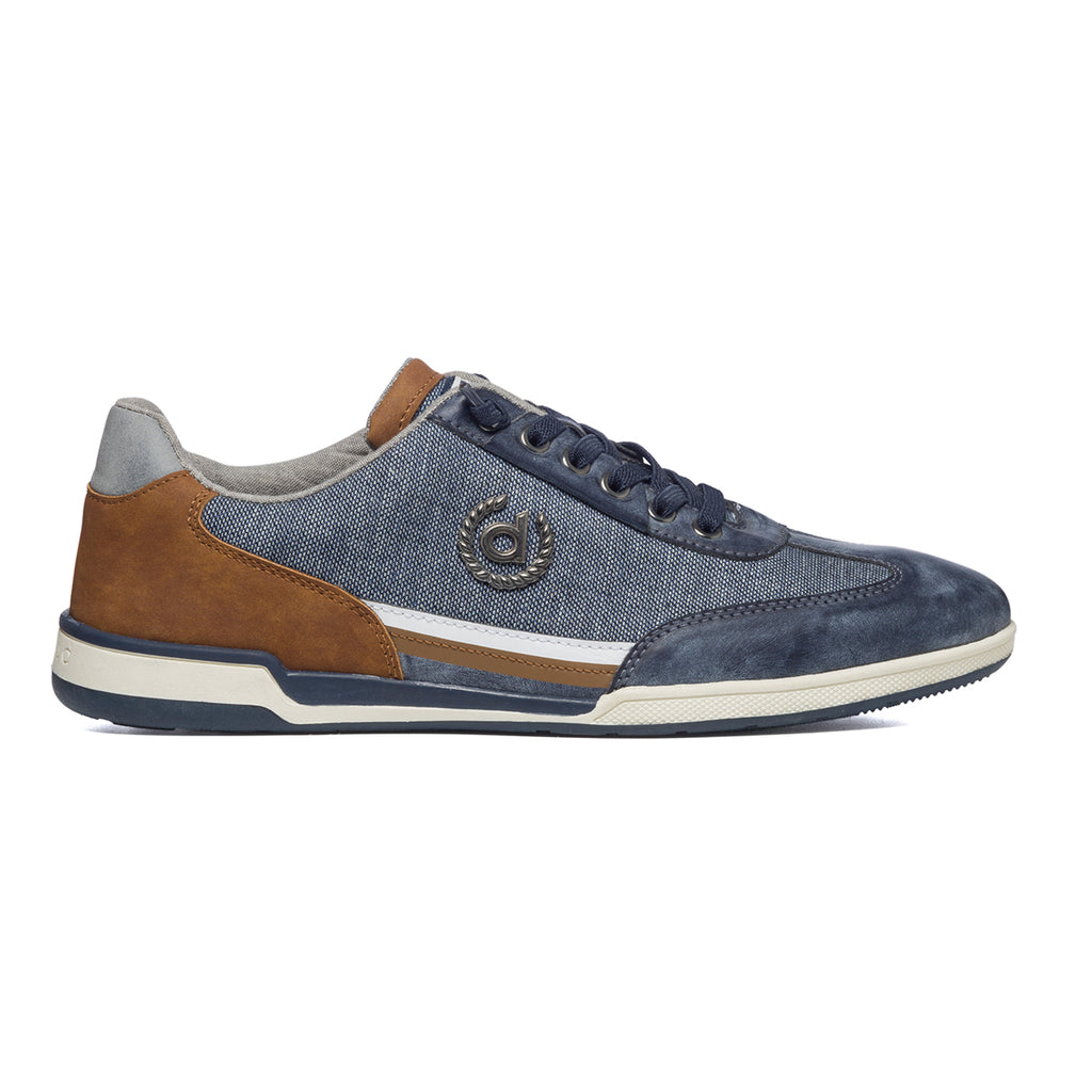 Sneakers blu jeans e marroni in similpelle con logo laterale Bugatti