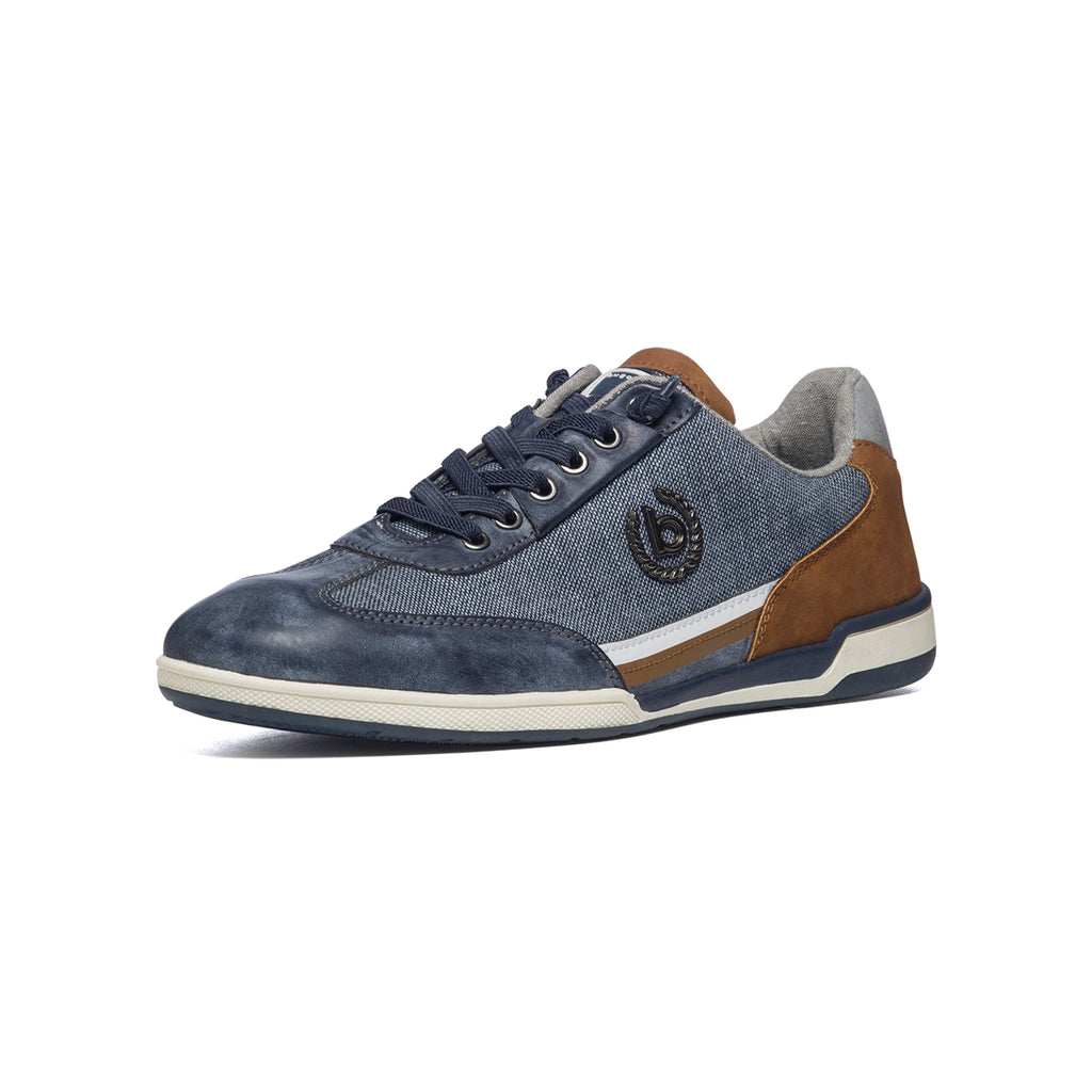 Sneakers blu jeans e marroni in similpelle con logo laterale Bugatti