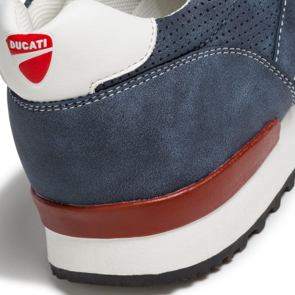 Sneakers blu traforate con patch logo Ducati