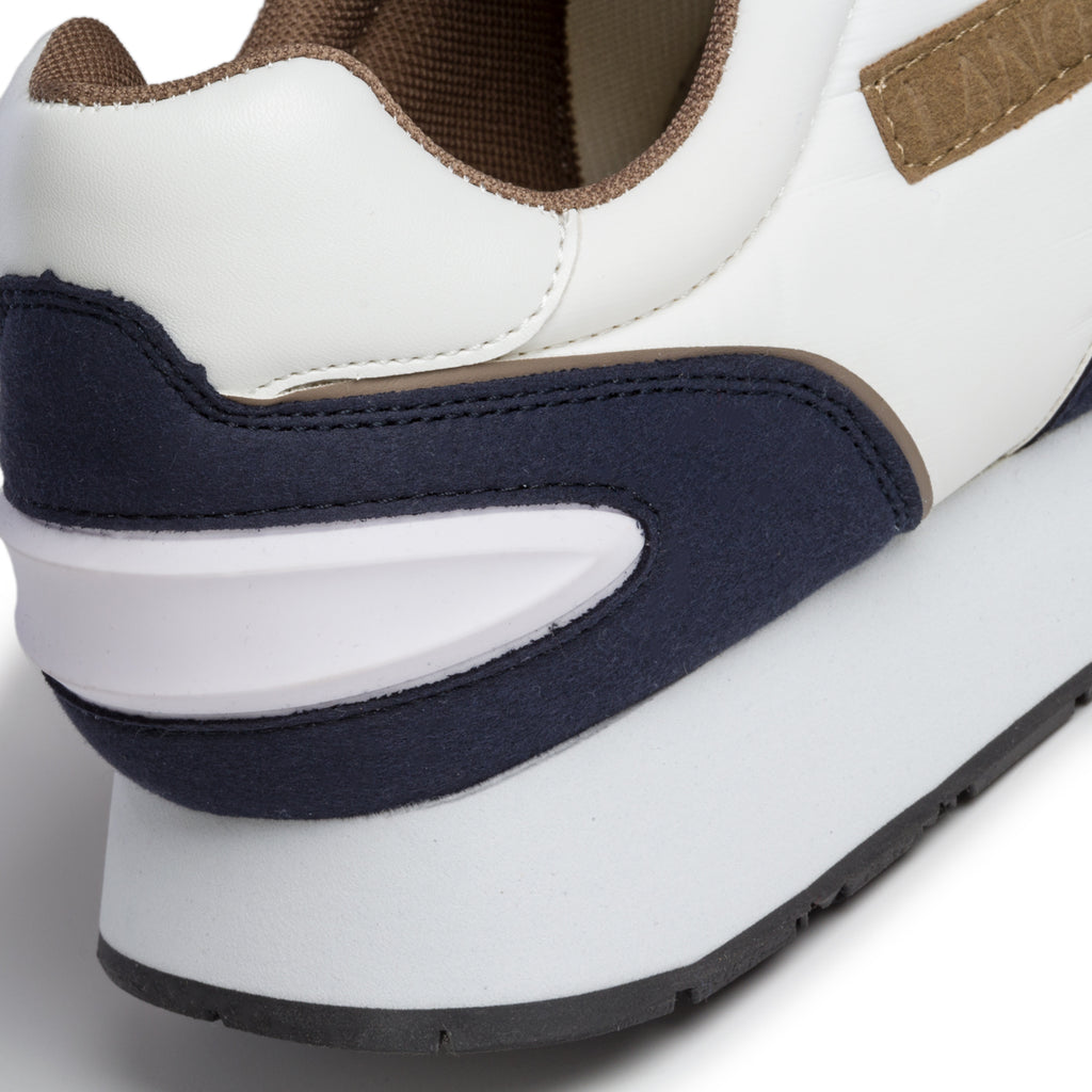 Sneakers bianche e blu con dettagli marroni Lancetti