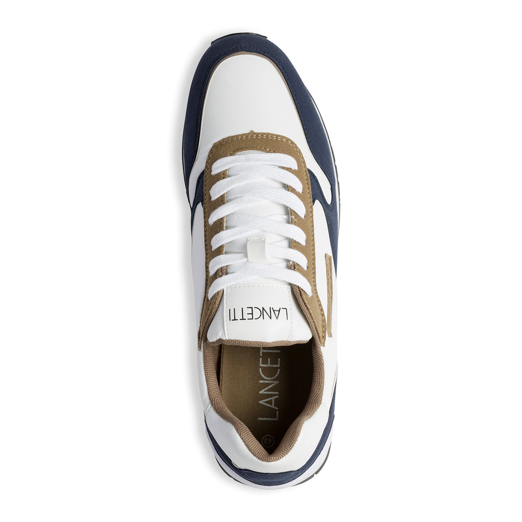 Sneakers bianche e blu con dettagli marroni Lancetti